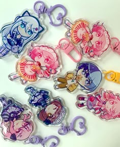 the little pony keychains are all different colors and designs, but one is for each character