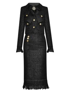 MORENNE Tweed Jacket & Skirt Set – ZCRAVE Tweed Long Dress, Black Tweed Suit, Tweed Jacket And Skirt, Tweed Suit, Royal Outfits, Tweed Suits, Black Tweed, Elegant Styles, Wool Blend Jacket