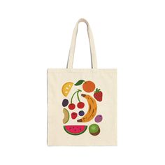 Tote bag featuring hand-illustrated design by ArtByJaclynH. This 100% cotton bag comes in one size - 15" x 16"- perfect for everyday wear. This canvas material is durable and will last for years. The bag features 20" handles (made from the same canvas), making it easy to carry even with a week's worth of shopping. .: 100% cotton canvas .: Heavy fabric (12 oz/yd² (406.9 g/m .: Sewn-in label Everyday Multicolor Bags With Graphic Print, Everyday Multicolor Graphic Print Bags, Organic Canvas Rectangular Bag, Organic Rectangular Canvas Bag, Organic Rectangular Canvas Gift Bag, Fruit Tote Bag, Fruit Grapes, Kiwi Berries, Grape Apple