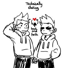 two young men with their arms around each other and the words technical dating written above them