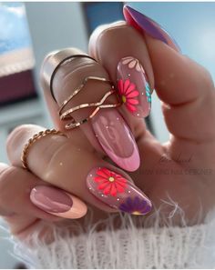 Nails Summer 2024 Almond, Nails Verano, Nail Designs Ideas, Classy Nails, Floral Nails, Short Acrylic Nails