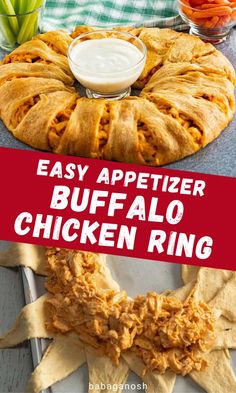 Buffalo Chicken Ring served as a Christmas party food and easy holiday appetizer for Christmas 2021. Chicken Pull Apart Bread, Buffalo Chicken Bread, Buffalo Chicken Roll Up, Chicken Braid, Easy Fingerfood