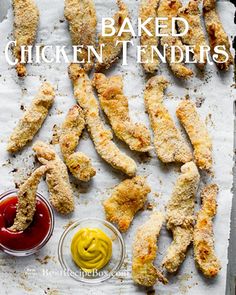 baked chicken tenders with ketchup and mustard