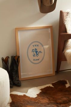 Emma Boys Yee Haw In Blue Art Print | Urban Outfitters Blue Art Print, Blue Art Prints, Yee Haw, Natural Wood Frames, Wood Frames, Recycled Wood, Blue Art, Boy's Room, Abba