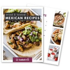 the mexican recipe book is open and showing pictures of different food items on it's cover