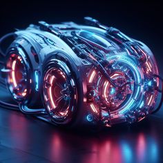 a futuristic vehicle with glowing lights on it