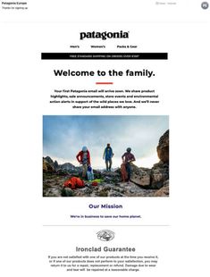 the homepage for patagonia's website, featuring two mountain climbers