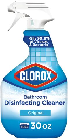 clorox bathroom disinfecting cleaner is shown in this image, it's ready to be used