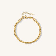 The bracelet we’d wear on a summer trip to Rio. This shimmery rope chain is sturdy and luxe. You loved the necklace so much, this best selling piece is now available as a bracelet. Texture + sparkle all wrapped into one bracelet. 18k Gold plated stainless steel Psst: This piece utilizes durable stainless steel that's tarnish/water resistant - feel free to wear it 24/7! Thickness: 3 mm Length: 6” + 1” extender Gold Rope Chain Bracelet, Adjustable Gold Rope Chain Bracelet, Everyday Gold Rope Chain Bracelet, Minimalist Rope Chain Bracelet For Everyday, Minimalist Rope Chain Bracelets For Everyday, Minimalist Rope Chain Bracelets, Everyday Rope Chain Bracelet, Adjustable Rope Chain Bracelet As Gift, Adjustable Rope Chain Bracelet For Gift