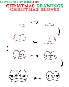 how to draw christmas gloves step by step instructions for kids and beginners with pictures