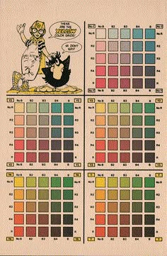 an old fashion color chart with cartoon characters