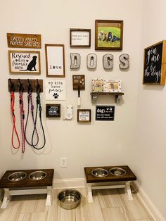 Dog decor ideasetsy signshobby lobby signsdog bowlsDog wall decorLaundry/Dog Room Mini Dog Room, Dog Room Wall Ideas, Dog Area In Home, Dogs Organization Ideas, Farmhouse Dog Area, Dog Kennel Signs, Where To Put Dog Bowls In House, Dog Area In Room, Dog Place Ideas