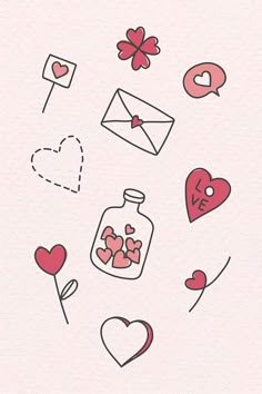 valentine's day wallpaper with hearts, envelopes and love notes on it