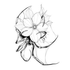 a black and white drawing of flowers