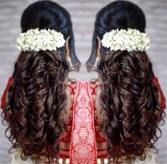 Lengha Pink, Trendy Bridal Hairstyles, Hair Stylea, Tamil Saree, Wedding Hairdos, Hairdo Ideas, Hairstyle Indian, Party Hairstyle