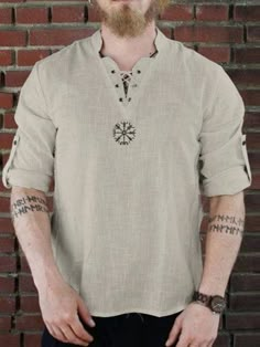 Mideaval Outfits, Viking Vegvisir, Medieval Shirt, Mens Tunic, Viking Tunic, Pagan Clothing, Stylish Shirts Men, Viking Shirt