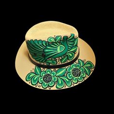 Madalais Sun Cowgirl/Boy Hat Made In Mexico Tan Color With Handpainted Green + Black Bird + Leaves Skinny Black Leather Piece Around Base Breathable Brand New With Tags Cowgirl Cowboy, Western Cowgirls, Boy Hat, Western Cowgirl, Leather Pieces, Green Design, Hat Making, Sun Hat, Tan Color