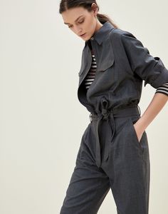 Jump Suit (192M031PP7038) - Woman Dresses | Brunello Cucinelli Ruffled Sleeve Top, Clothes And Accessories, Accessories For Men, Cool Suits, Brunello Cucinelli, Online Boutiques, Winter Collection, Denim Fashion