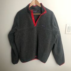 Excellent Condition Vintage Patagonia Snap T Fleece Pullover Dated Back To About 1998. Made In Usa. All Snaps Work Perfectly. Patagonia Snap T, Patagonia Sweater, Vintage Patagonia, Late 90s, Patagonia, Men Sweater, Man Shop, Grey, Red