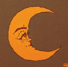 a drawing of a half - moon with a human face on it's side