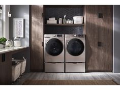 a washer and dryer in a small room