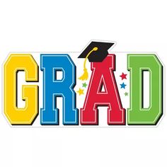 the word grad with a graduation cap on it's head and stars in the background