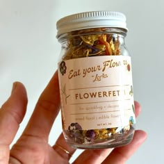 Our dried edible flowers are nature's sprinkles! Fresh from Loria's organic home garden and local organic farms, each flower is hand picked, dried and separated. Our Flowerfetti™ is perfect and fun to sprinkle onto cakes, cheese, soups, dips, salads, and ice cream. We also recommend infusing into hot water and drinking as a tea. Each 4oz glass jar contains 1/2 cup of packed edible flowers + herbs. These edible flower sprinkles will stay vibrant for up to 1 year as long as you keep them in their Food Inspiration Aesthetic, Flower Sprinkles, Dried Edible Flowers, Tea Blends Recipes, Wildflower Wedding Theme, Cut Flower Farm, Garden Nook, Retail Store Interior Design, Witch Candles