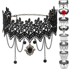 Gender:Women's; What's in the box:Necklace; Types:Necklace,Chocker; Style:Punk  Gothic,Lolita; Jewelry Type:Necklace,Chocker; Occasion:Party / Cocktail; Material:Lace; Characters:Lolita; Design:Retro; Shipping Weight:0.01; Package Dimensions:12.010.03.0; Listing Date:04/18/2023 Outfits Ideas Emo, Emo Outfits Ideas, Emo Outfits Aesthetic, Black Outfit Ideas For Women, Black Outfits Ideas, Gacha Life Outfits Ideas, Outfit Ideas Goth, Gothic Outfit Ideas, Outfits Ideas Black