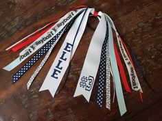 Volleyball Hair Ribbons, Hair Ties With Ribbon, Volleyball Ribbons, Diy Hair Elastics, Volleyball Ribbon, Diy Hair Ties, Volleyball Hair Bows, Soccer Ribbon, Volleyball Crafts