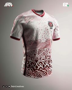 the soccer jersey is designed to look like an intricate pattern, and has red trim