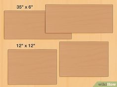 three square and two rectangles are shown with the measurements for each piece of wood