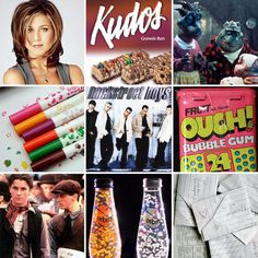 the collage shows many different things in this photo, including candy and other items