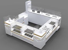 an architectural model of a building with several different types of items on display in it