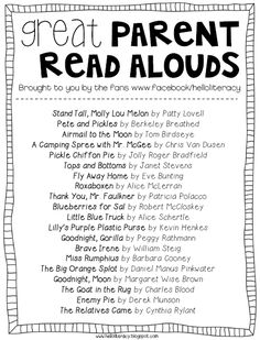 the great parent read alouds for parents and their children to learn how to read