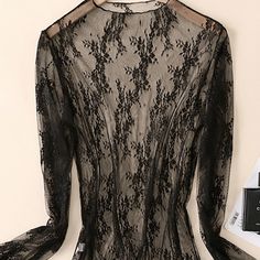 Black Long Sleeve Mesh Lace Layering Top Stretchy True To Size Fitted ***On Body Photos Represent Pattern Of Sizes L/Xl, Xxl, 3x Black Tops With Sheer Sleeves For Fall, Black Sheer Tops For Evening, Black Top With Sheer Sleeves For Fall, Fitted Black Lace Top For Fall, Black Stretch Blouse For Night Out, Fall Black Top With Sheer Sleeves, Black Sheer Lace Top For Evening, Fitted Black Lace Top For Evening, Black Stretch Evening Tops