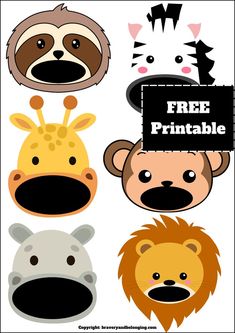 Pin shows 6 Safari Animals Faces for Feed the Animals Sensory Bin, for my zoo sensory bin with text reading, free printable. Safari Sensory Bin, Zoo Preschool Theme, Zoo Theme Activities, Animals Sensory Bin, Sensory Bin For Toddlers, Preschool Zoo Theme, Zoo Preschool