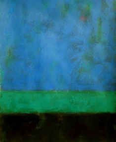 an abstract painting with blue and green colors