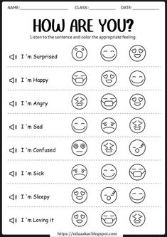 an image of how are you? worksheet with emoticions and expressions