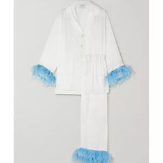 Medium Pajamas Feather Sleeves, Pajamas White, Sleeper Pajamas, Wedding Morning, Sleepwear Fashion, Getting Ready Wedding, White Feather, Blue Feather, White Feathers