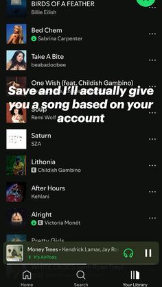 an iphone screen with the text save and if actually give you a song based on your account