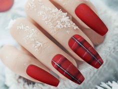 Plaid And Sweater Nails, Red Plaid Nails Christmas, Holiday Plaid Nails, Plaid Nails Christmas, Plaid Christmas Nails, Christmas Plaid Nails, Plaid Nail Designs