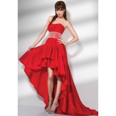 Jovani Hi-Lo Satin Formal Dress 159200 With Bugle Bead Waist High Low Evening Dress Has A Bugle Bead Embellished Waist On A Beautiful Satin Strapless Gown With Short Front And Long Ruffled Back Train. B41 Court Train Prom Dress, Short Red Prom Dresses, A Line Evening Dress, Dresses 2013, 2014 Dresses, Satin Prom Dress, Cheap Prom Dresses, Red Prom Dress, Prom Dresses Short