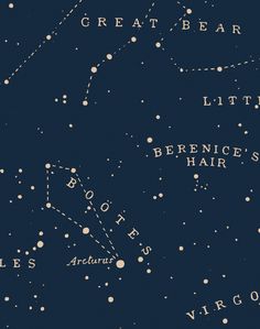 an image of the stars in the sky with names on them that read great bear and little bernice's hair