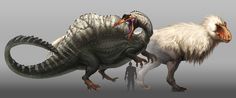 Art Blog of RJ Palmer | Spinosaurus and T. rex . Spinosaurus is looking a little chubby, there, but it adds character. :) T-rex Art, Feathered Dinosaurs, Ark Survival Evolved