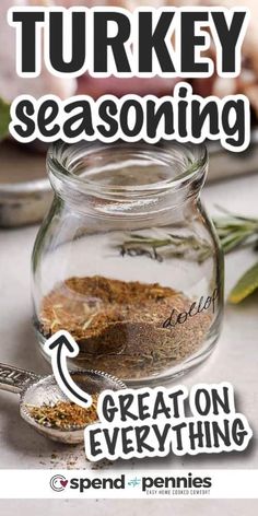 a jar filled with spices sitting on top of a table