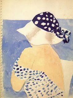 a painting of a woman wearing a polka dot hat