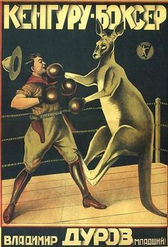 an old book cover shows a kangaroo and a man boxing