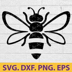 the svg dxf bee is shown on a white brick wall with black and yellow accents