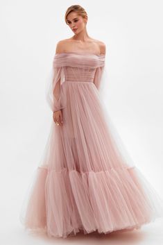 Misty Rose Sheer Sleeves Maxi Tulle Dress ➤➤ Milla Dresses - USA, Worldwide delivery Milla Dresses, Short White Dress Wedding, Knee Length Wedding Dress, Long Sleeve Wedding Gowns, Mini Wedding Dresses, Wedding Gowns With Sleeves, Tulle Maxi Skirt, Misty Rose, Evening Dress Fashion