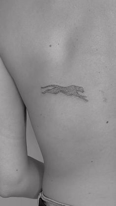 the back of a woman's stomach with a lizard tattoo on her left side